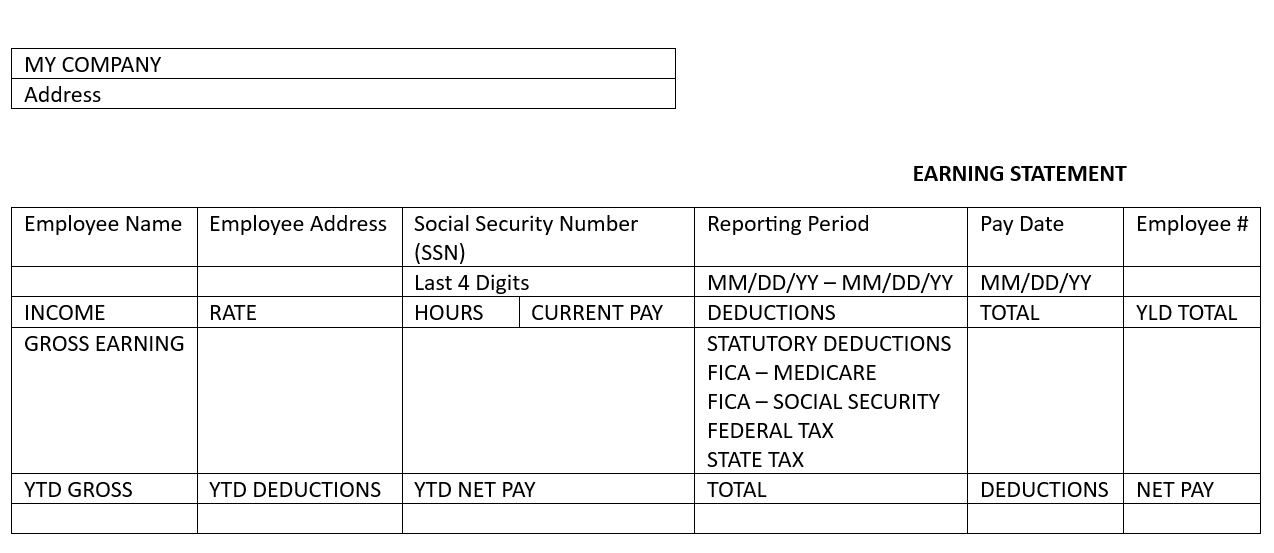 last pay stub pay date or ending date